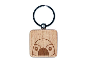 Peeking Parrot Bird Engraved Wood Square Keychain Tag Charm