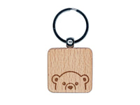 Peeking Polar Bear Engraved Wood Square Keychain Tag Charm
