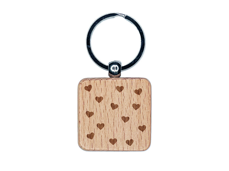 Scattered Hearts Love Anniversary Valentine's Day Engraved Wood Square Keychain Tag Charm