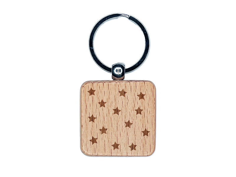 Scattered Stars Engraved Wood Square Keychain Tag Charm