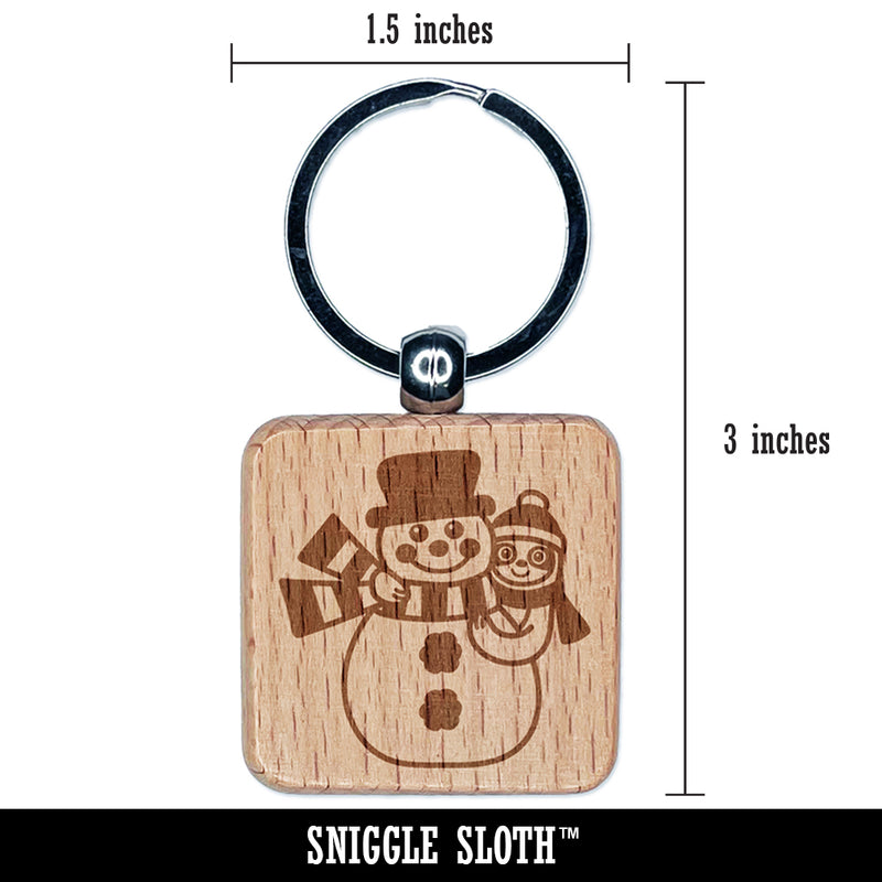 Sloth and Snowman Winter Friends Engraved Wood Square Keychain Tag Charm