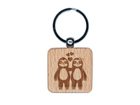Sloth Friends Love Anniversary Valentine's Day Engraved Wood Square Keychain Tag Charm