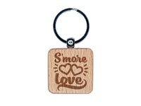 S'more Love Double Hearts Anniversary Valentine's Day Engraved Wood Square Keychain Tag Charm