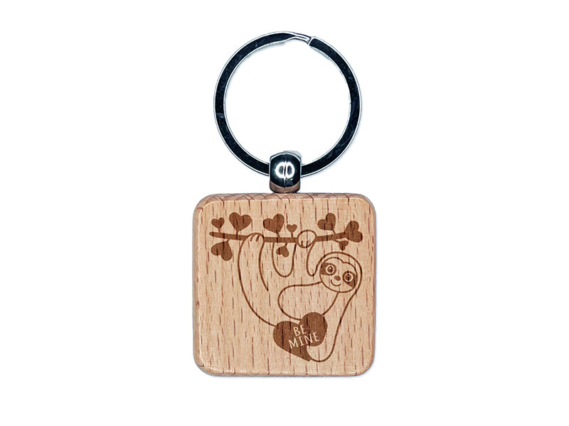 Valentine's Day Sloth Love Anniversary Engraved Wood Square Keychain Tag Charm