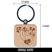 Valentine's Day Sloth Love Anniversary Engraved Wood Square Keychain Tag Charm