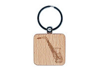 Alto Saxophone Woodwind Musical Instrument Engraved Wood Square Keychain Tag Charm