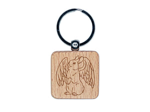 Angel Bunny Rabbit Loss of Pet Engraved Wood Square Keychain Tag Charm