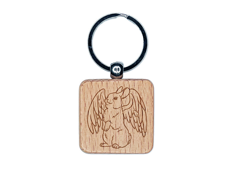 Angel Bunny Rabbit Loss of Pet Engraved Wood Square Keychain Tag Charm