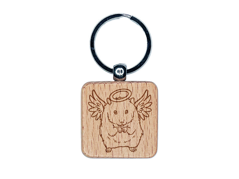 Angel Hamster Loss of Pet Engraved Wood Square Keychain Tag Charm