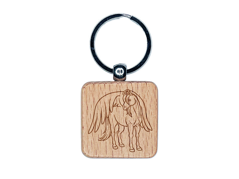 Angel Horse Loss of Pet Engraved Wood Square Keychain Tag Charm