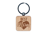 Best Mom in Heart Mother's Day Engraved Wood Square Keychain Tag Charm