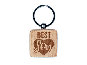 Best Son in Heart Engraved Wood Square Keychain Tag Charm