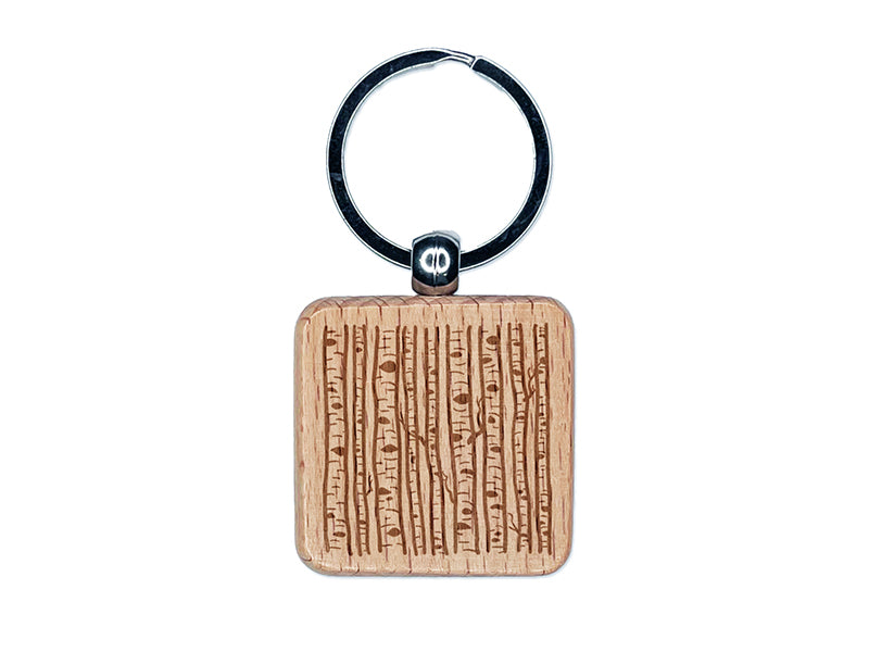 Birch Wood Trees Winter Engraved Wood Square Keychain Tag Charm