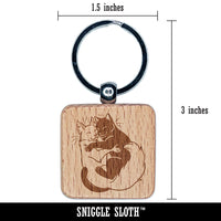 Black and White Cats Cuddling Love Anniversary Valentine's Day Engraved Wood Square Keychain Tag Charm