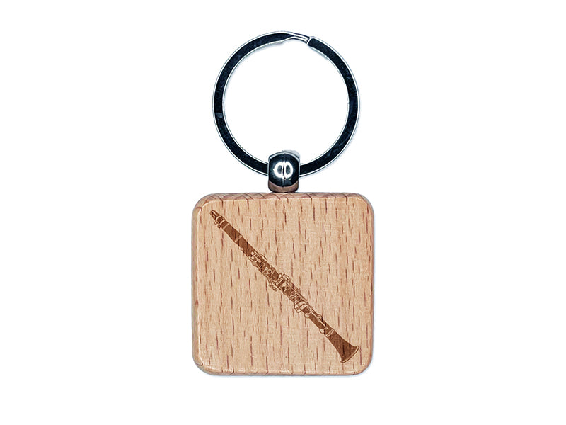 Clarinet Woodwind Musical Instrument Engraved Wood Square Keychain Tag Charm
