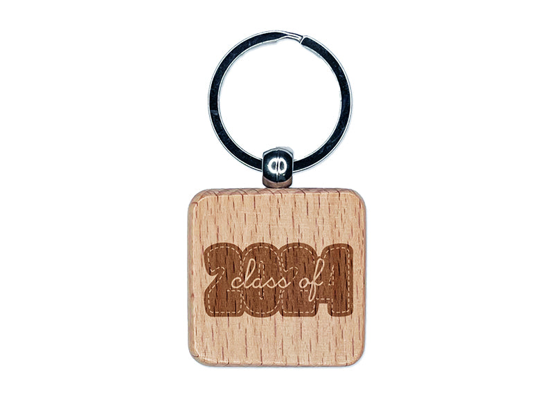 Class of 2024 Bold Year Graduate Graduation School College Engraved Wood Square Keychain Tag Charm