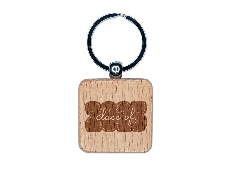 Class of 2025 Bold Year Graduate Graduation School College Engraved Wood Square Keychain Tag Charm