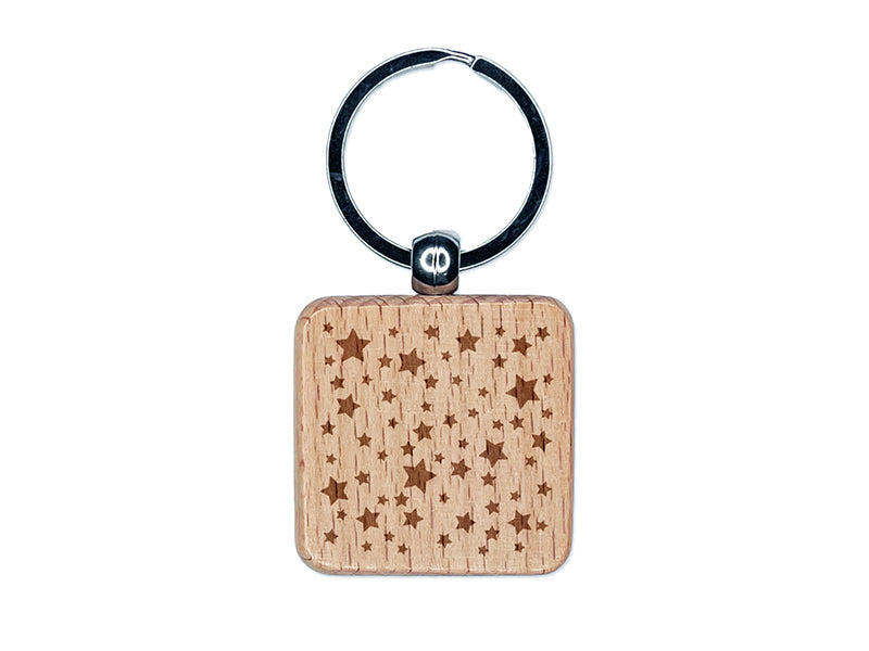 Cluster of Stars Engraved Wood Square Keychain Tag Charm