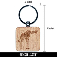 Curious African Giraffe Engraved Wood Square Keychain Tag Charm