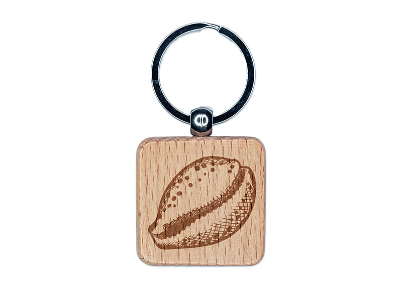 Cyprae Tigris Cowrie Hashmark Shaded Shell Beach Seashell Engraved Wood Square Keychain Tag Charm