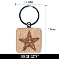 Detailed Starfish Ocean Beach Engraved Wood Square Keychain Tag Charm