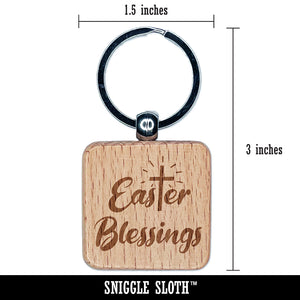 Easter Blessings Religious Cross Engraved Wood Square Keychain Tag Charm
