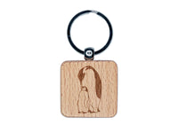 Emperor Penguin Parent and Baby Engraved Wood Square Keychain Tag Charm