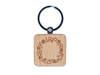 Fairy Ring Circle of Mushrooms Engraved Wood Square Keychain Tag Charm