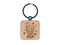Giraffes in Love Necks Intertwined Anniversary Valentine's Day Engraved Wood Square Keychain Tag Charm