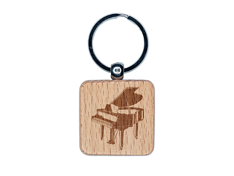 Grand Piano Musical Instrument Engraved Wood Square Keychain Tag Charm