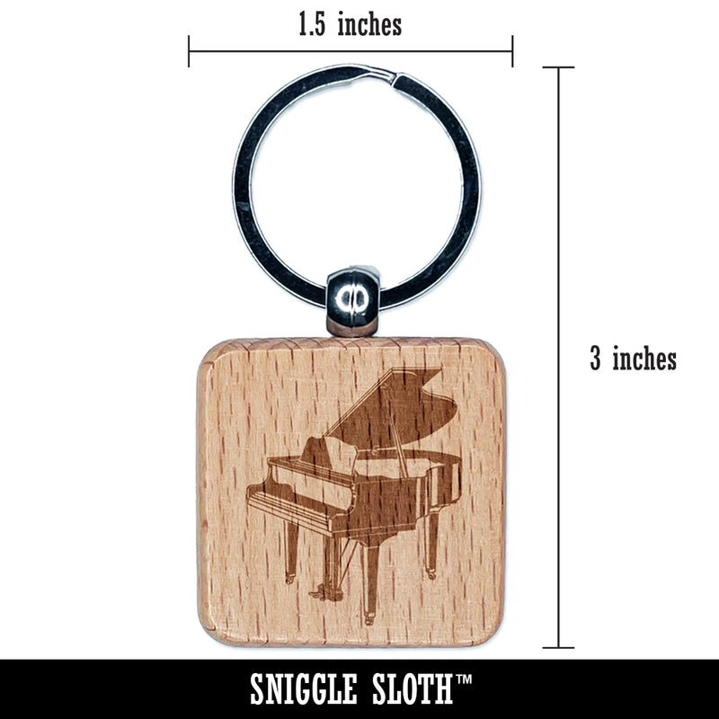 Grand Piano Musical Instrument Engraved Wood Square Keychain Tag Charm