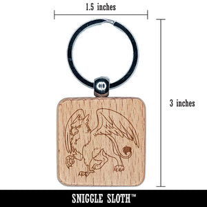 Gryphon Griffin Mythical Creature Engraved Wood Square Keychain Tag Charm