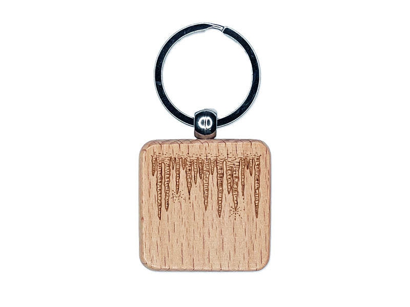 Hanging Winter Icicles Engraved Wood Square Keychain Tag Charm