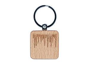 Hanging Winter Icicles Engraved Wood Square Keychain Tag Charm