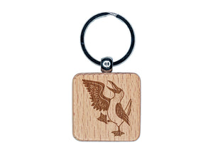 Happy Blue Footed Booby Bird Engraved Wood Square Keychain Tag Charm