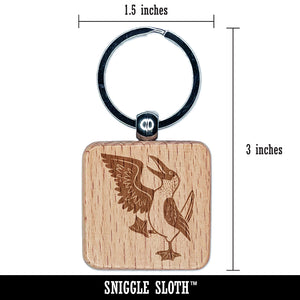 Happy Blue Footed Booby Bird Engraved Wood Square Keychain Tag Charm