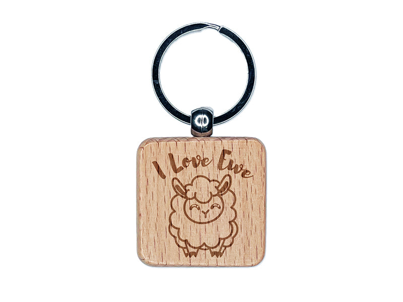 I Love Ewe You Sheep Pun Anniversary Valentine's Day Engraved Wood Square Keychain Tag Charm