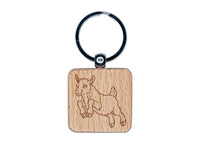 Jumping Baby Goat Engraved Wood Square Keychain Tag Charm