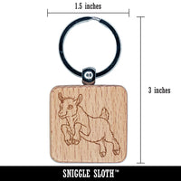 Jumping Baby Goat Engraved Wood Square Keychain Tag Charm