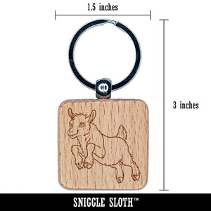 Jumping Baby Goat Engraved Wood Square Keychain Tag Charm