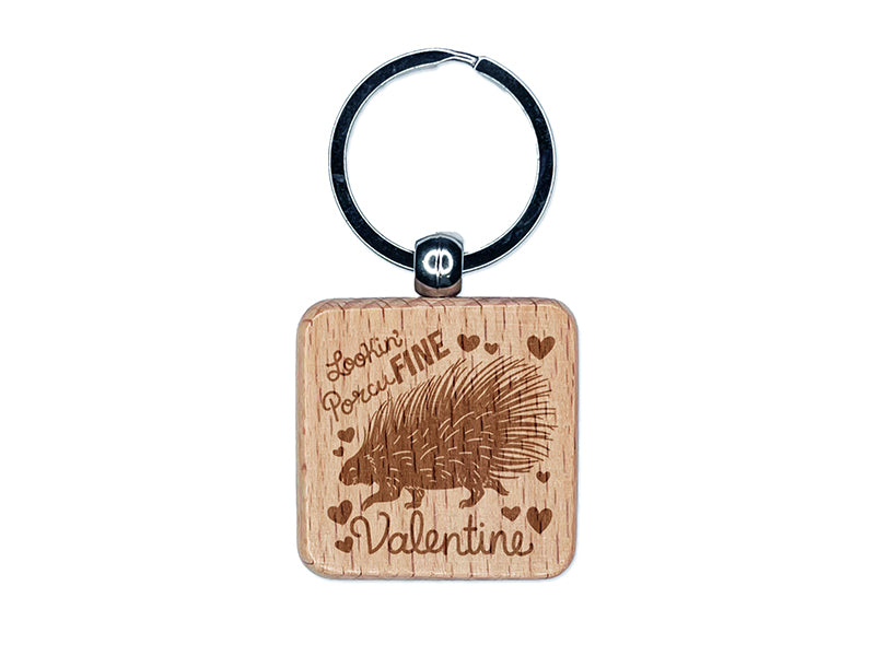 Looking Porcufine Valentine Porcupine Pun Engraved Wood Square Keychain Tag Charm