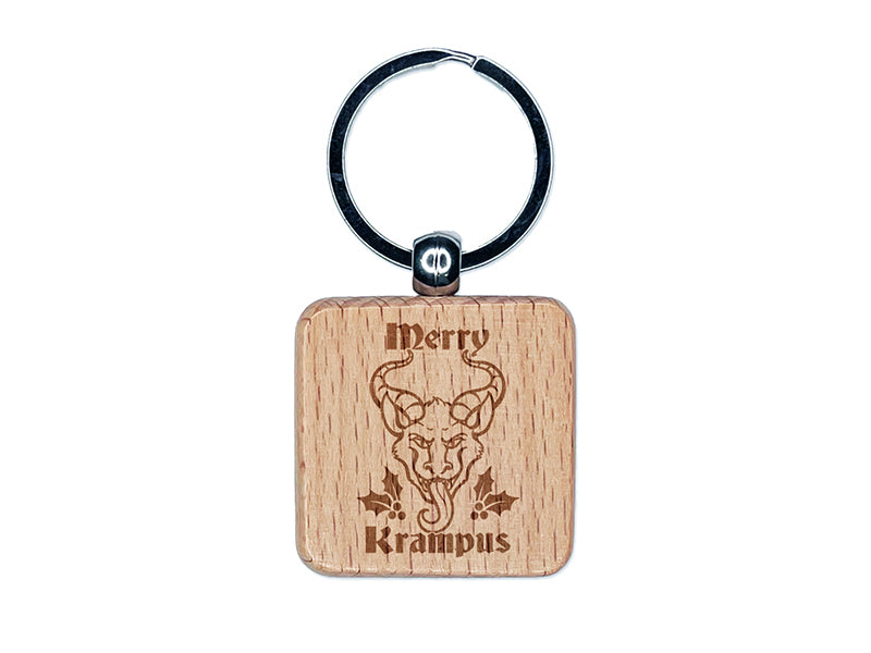 Merry Krampus Christmas Folklore Engraved Wood Square Keychain Tag Charm