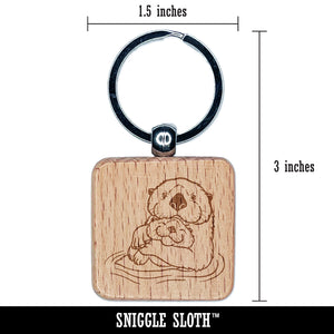 Mom Sea Otter and Baby Mother's Day Engraved Wood Square Keychain Tag Charm