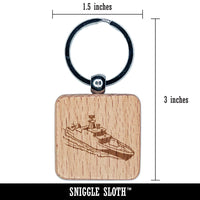 Naval Military Destroyer Battleship Engraved Wood Square Keychain Tag Charm