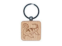 Nessie the Loch Ness Monster Swimming Engraved Wood Square Keychain Tag Charm