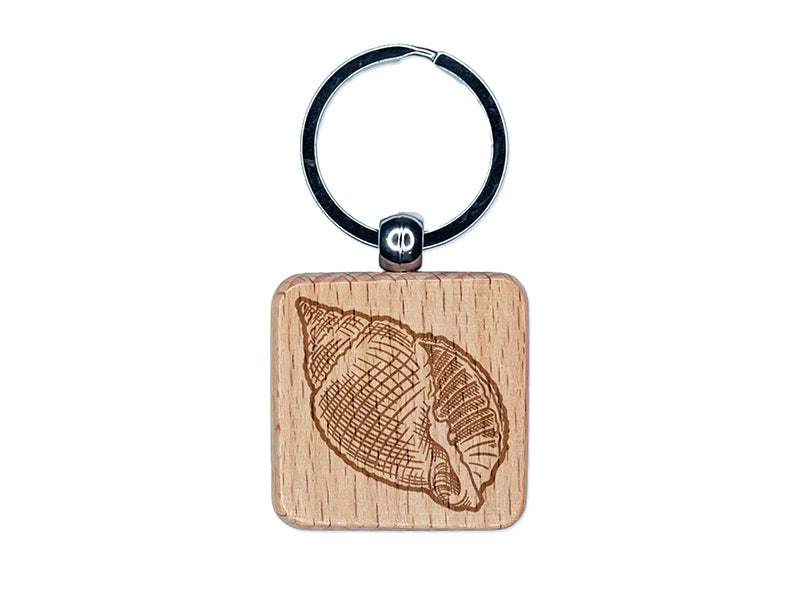 Nutmeg Shell Hashmark Shaded Beach Seashell Engraved Wood Square Keychain Tag Charm