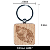 Nutmeg Shell Hashmark Shaded Beach Seashell Engraved Wood Square Keychain Tag Charm