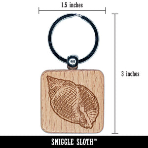 Nutmeg Shell Hashmark Shaded Beach Seashell Engraved Wood Square Keychain Tag Charm