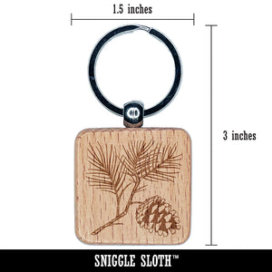 Pine Tree Branch with Pinecone Cone Winter Engraved Wood Square Keychain Tag Charm