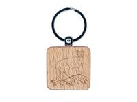 Proud Cougar Mountain Lion Engraved Wood Square Keychain Tag Charm